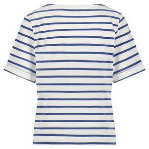 Red Button Terry Stripe Short Sleeve T- Shirt