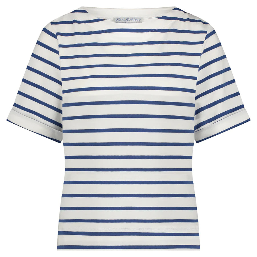 Red Button Terry Stripe Short Sleeve T- Shirt