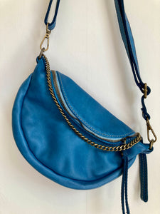 Italian Leather Crossbody Bag Denim Blue