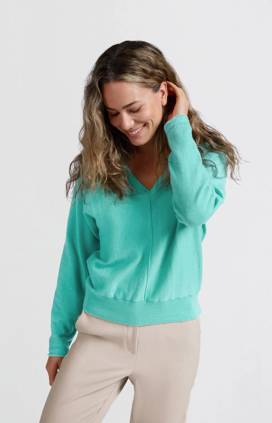 YAYA Soft Turquoise V Neck Sweater