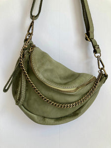 Soft Italian Leather Crossbody Bag Olive