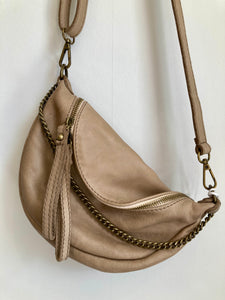 Italian Leather Crossbody Bag Taupe