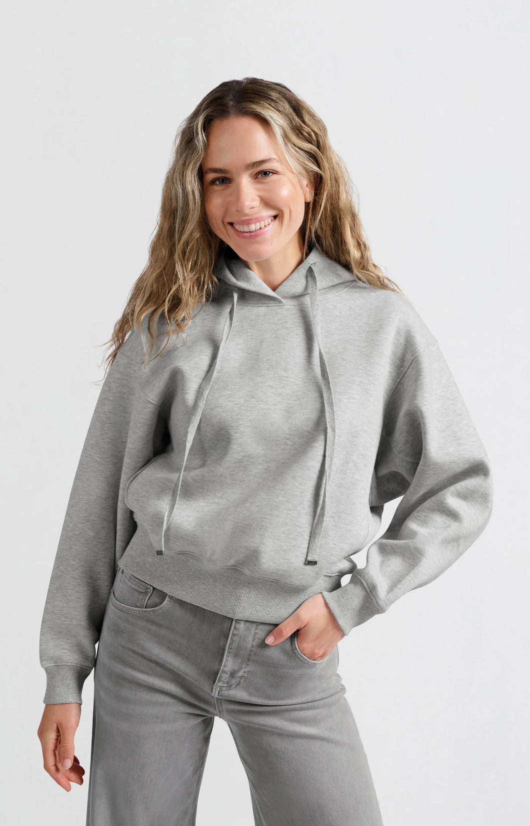 YAYA Soft Grey Crop Hoodie